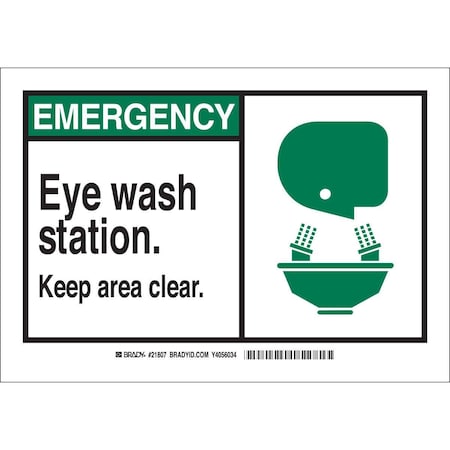 Brady Emergency, Eye Wash Station. Keep Area Clear., 14" W x 10" H, Rectangle, Aluminum, 46760 46760