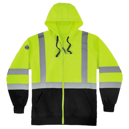 Ergodyne Hi-Vis Sweatshirt, Oxford Polyester, Class 3 Type R, Lime; Black, Yellow, 4XL 8372