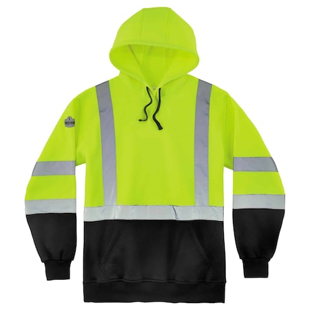 Ergodyne Hi-Vis Sweatshirt, Oxford Polyester, Class 3 Type R, Lime w/Black Bottom, 5XL 8373