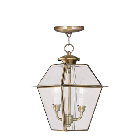 Livex Lighting Westover 2 Light Antique Brass Outdoor Pendant Lantern 2285-01