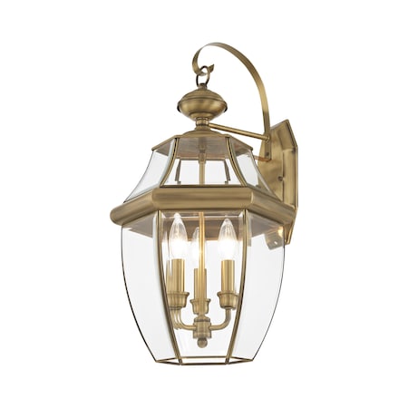 Livex Lighting Monterey 3 Light Antique Brass Outdoor Wall Lantern 2351-01