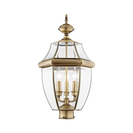 Livex Lighting Monterey 3 Light Antique Brass Outdoor Post Top Lantern 2354-01