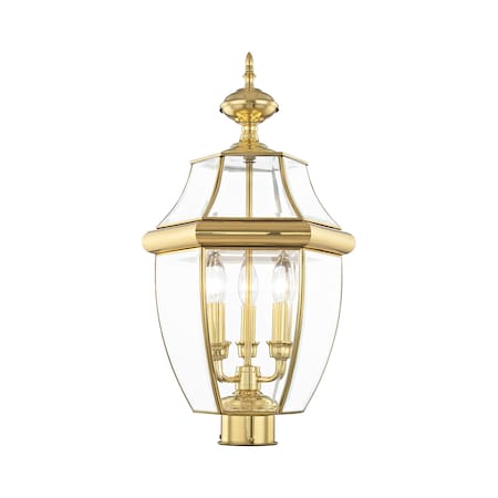 Livex Lighting Monterey 3 Light Polished Brass Outdoor Post Top Lantern 2354-02