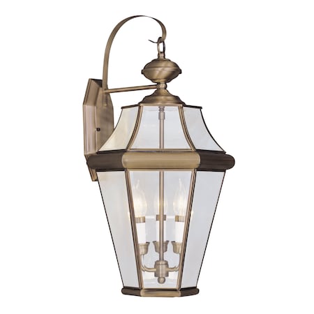 Livex Lighting Georgetown 3 Light Antique Brass Outdoor Wall Lantern 2361-01