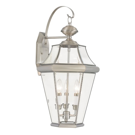 Livex Lighting Georgetown 3 Light Brushed Nickel Outdoor Wall Lantern 2361-91