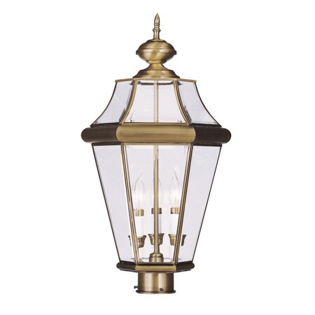 Livex Lighting Georgetown 3 Light Antique Brass Outdoor Post Top Lantern 2364-01