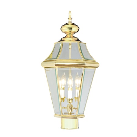 Livex Lighting Georgetown 3 Light Polished Brass Outdoor Post Top Lantern 2364-02