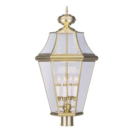 Livex Lighting Georgetown 4 Light Polished Brass Outdoor Post Top Lantern 2368-02