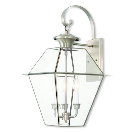 Livex Lighting Westover 3 Light Brushed Nickel Outdoor Wall Lantern 2381-91