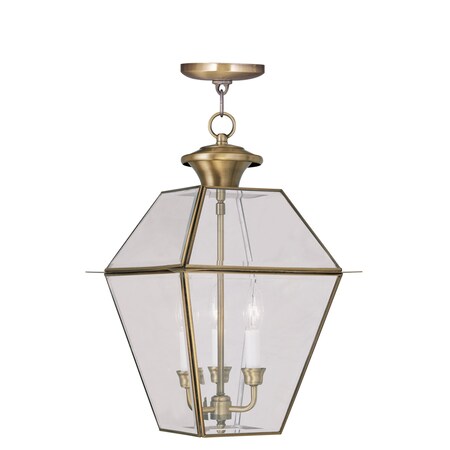 Livex Lighting Westover 3 Light Antique Brass Outdoor Pendant Lantern 2385-01
