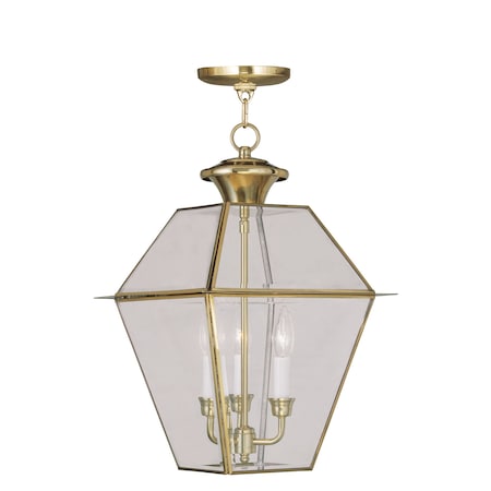 Livex Lighting Westover 3 Light Polished Brass Outdoor Pendant Lantern 2385-02
