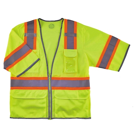 Ergodyne Lime Two-Tone Hi-Vis Class 3 Surveyor Ve, Polyester Mesh, Zipper Closure, 4 Outside Pockets, Lime 8346Z