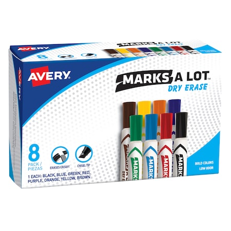 Avery Desk Style Dry Erase Markers, Assort, PK8 24411