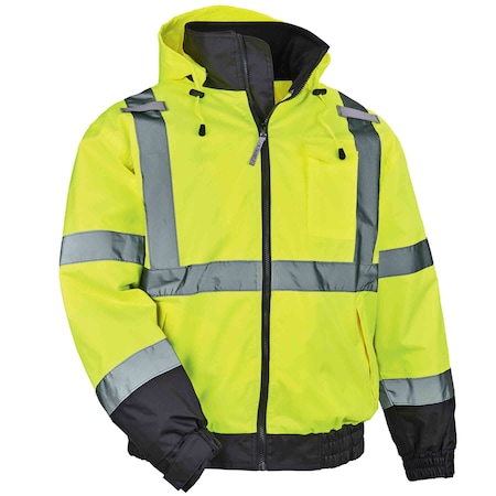 Ergodyne Hi-Vis 2-in-1 Bomber Jacket, Oxford Polyester, Class 3