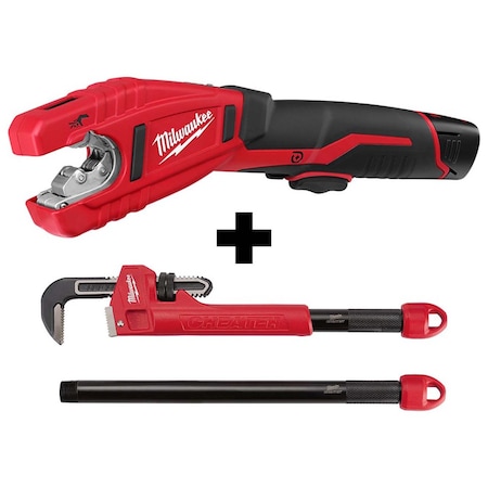 Milwaukee Tool M12 Copper Tubing Cutter Kit + CHEATER Steel Adaptable Pipe Wrench 2471-21, 48-22-7314