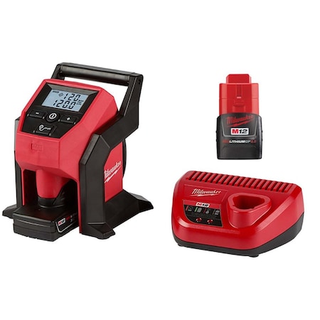 Milwaukee Tool Compact Inflator Kit, 120 PSI, w/Battery 2475-21XC, 48-11-2420
