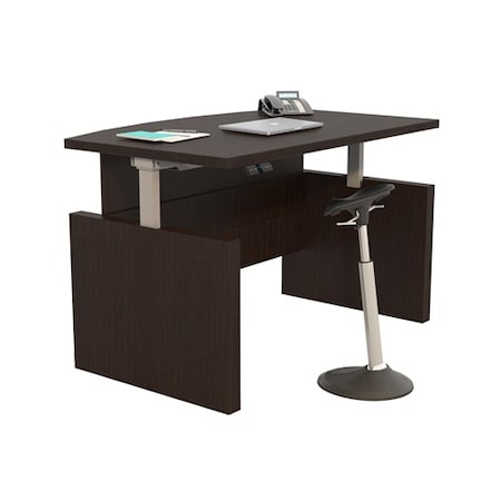 Safco Adjustable Desk Aberdeen Height-Adjustable 72" Bow Fron, 49.3 in H, 72 in W X Wood, Mocha ABDH7242LDC