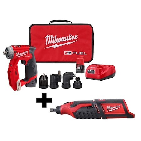 Milwaukee Cordless Drill/Driver Kit, w/Rotary Tool 2505-22, 2460-20