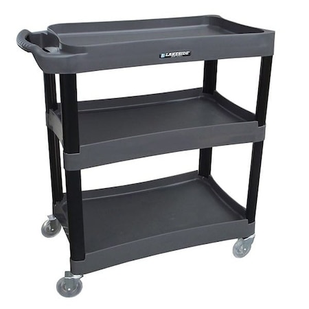 Lakeside Deep Well Plastic 3-Shelf Cart;300 lb Limit, 16-1/4"x28-3/4"-Charcoal 2507