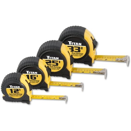 TITAN Tape Measure Set, Quick Read, Cushioned, 4 Piece, Contains 12', 16', 2 TIT10902