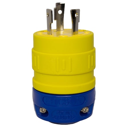 Ericson Locking Plug, L6-30P, 30 A, 250V AC, Single Phase, 2 Pole, Yellow 2512-PG