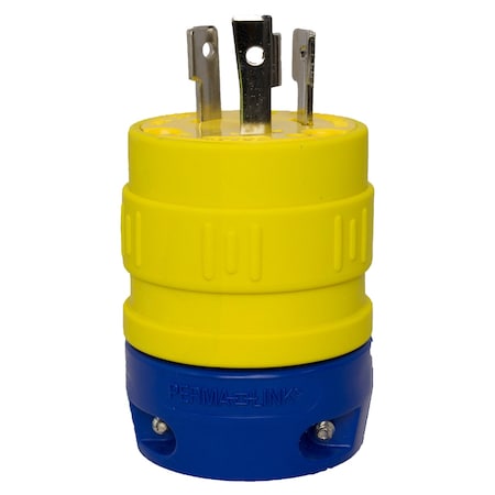Ericson Locking Plug, L5-30P, 30 A, 125V AC, Single Phase, 2 Pole, Spring Clamp Terminals, Yellow 2510-P
