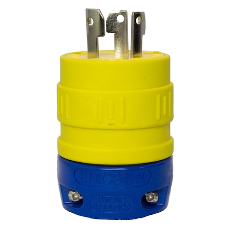 Ericson Locking Plug, L15-30P, 30 A, 250V AC, Three Phase, 3 Pole, Spring Clamp Terminals, Yellow 2522-P