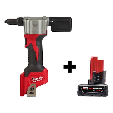 Milwaukee Tool M12 Rivet Tool + M12 XC 4.0 Battery Pack 2550-20, 48-11-2440