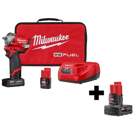 Milwaukee Tool M12 FUELâ„¢ 3/8" Stubby Impact Wrench Kit w M12â„¢ REDLITHIUMâ„¢ XC6.0 Battery 2554-22, 48-11-2460