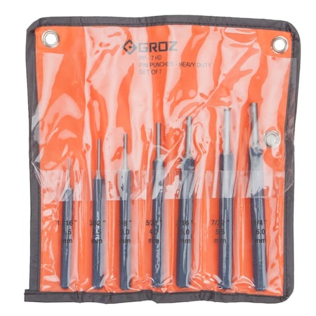 Groz Pin Punch Set, Heavy Duty, 7 pcs. 25611