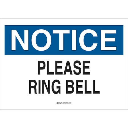 Brady Notice, Please Ring Bell, 14" W x 10" H, Rectangle, Aluminum, 43409 43409