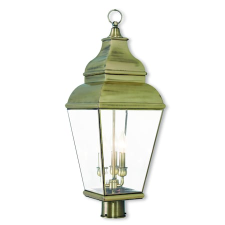 Livex Lighting Exeter 3 Light Antique Brass Outdoor Post Top Lantern 2594-01