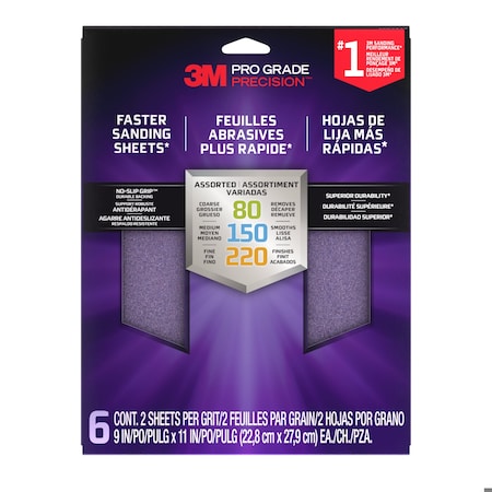3M Sandpaper Sheet, Grit, 9"W, PK6 SHRASST-PGP-6T