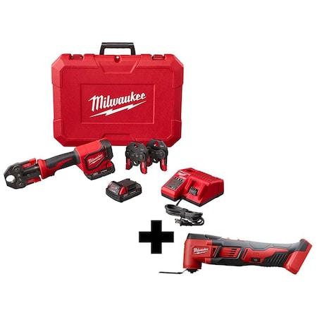 Milwaukee Tool M18 Cordless Multi-Tool + M18 Short Throw Press Tool Kit w/ PEX Crimp Jaws 2674-22C, 2626-20