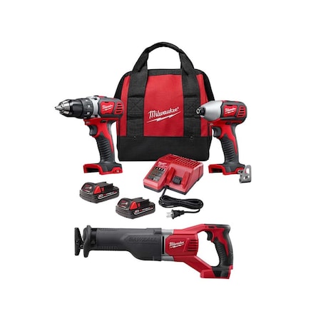 Milwaukee Tool M18 SAWZALL Reciprocating Saw + M18 Cordless LITHIUM-ION 2-Tool Combo Kit 2691-22, 2621-20