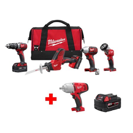 Milwaukee Cordless Combination Kit, w/Impact Wrench 2695-24, 2663-20, 48-11-1850