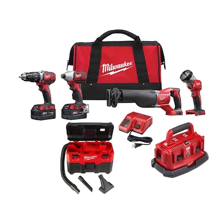 Milwaukee Tool M18 2-Gallon Wet/Dry Vacuum + M18 Cordless LI-ION 4-Tool Combo Kit + M18 Six Pack Sequential Charger 2696-24, 0880-20, 48-59-1806