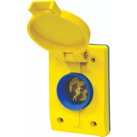 Ericson Locking Inlet, 15 A, 125V AC, Single Phase, 2 Pole, Yellow 2705-L15A