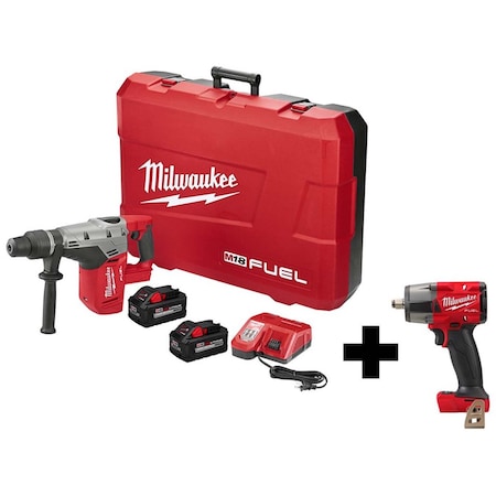 Milwaukee Tool M18 FUEL 1/2" Mid-Torque Impact Wrench w/ Friction Ring + M18 FUEL 1-9/16" SDS Max Hammer Drill Kit 2717-22HD, 2962-20