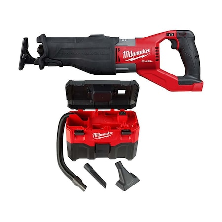 Milwaukee Tool M18 2-Gallon Wet/Dry Vacuum + M18 FUEL SUPER SAWZALL Reciprocating Saw 2722-20,0880-20