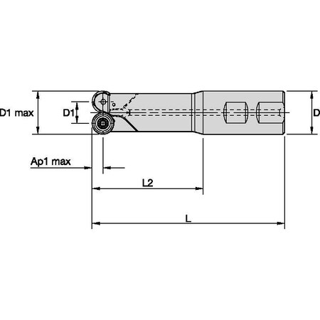 Widia Indexable Profiling End Mill, M100 Series, High Speed Steel, 5.00mm Depth of Cut 12391013200