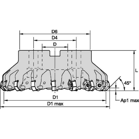 Widia Indexable Profiling End Mill, M1200 Series, High Speed Steel, 4.50mm Depth of Cut 3025378