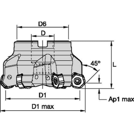 Widia Indexable Profiling End Mill, M1200 Series, High Speed Steel, 3.50mm Depth of Cut M1200D250Z06S075HN07