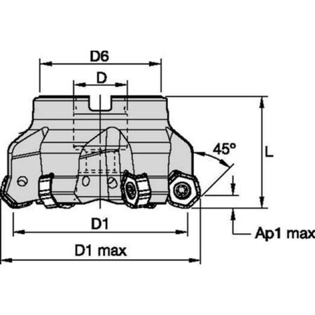 Widia Indexable Profiling End Mill, M1200 Series, High Speed Steel, 3.50mm Depth of Cut M1200D400Z09S150HN07