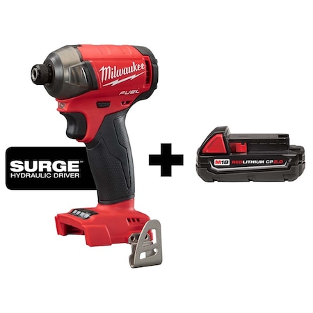 Milwaukee Tool M18 FUEL SURGE 1/4" Hex Hydraulic Driver + M18 CP2.0 Battery 2760-20, 48-11-1820