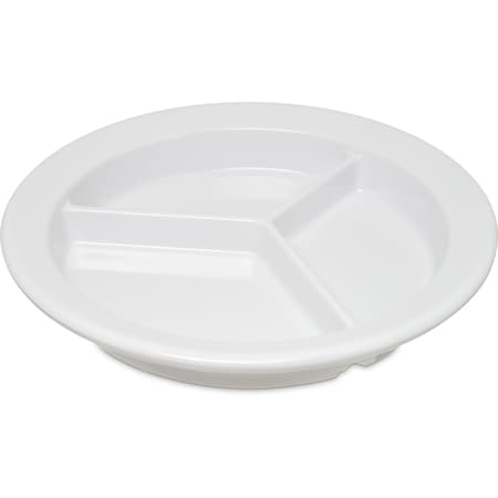 Carlisle Foodservice Melamine 3-Compt Deep Plate, 9", Wht, PK24 4351602