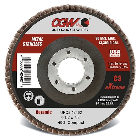 Cgw Abrasives Flap Discs, 4-1/2" x 7/8" 42401