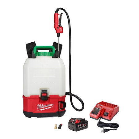 Milwaukee Tool 4 gal. Cordless Backpack Sprayer, Poly, 4 ft L Hose, Fan Nozzle Spray Pattern 2820-21PS