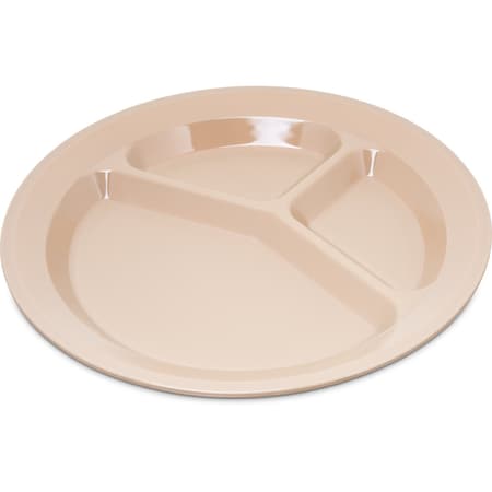 Carlisle Foodservice Polycarbon Rim 3-Comp Plate, 11", Tan, PK48 PCD21125