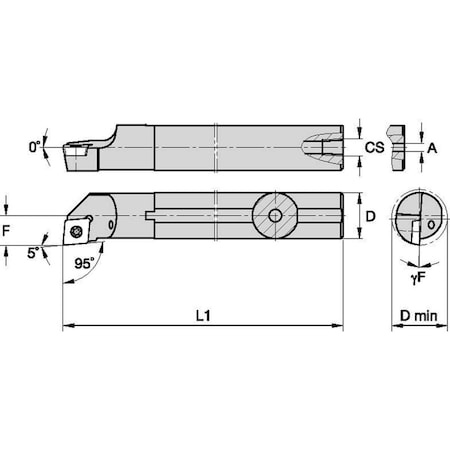 Widia Indexable Boring Bar, A06MSCLPL2, 6 in L, High Speed Steel, 80 Degrees  Diamond Insert Shape A06MSCLPL2